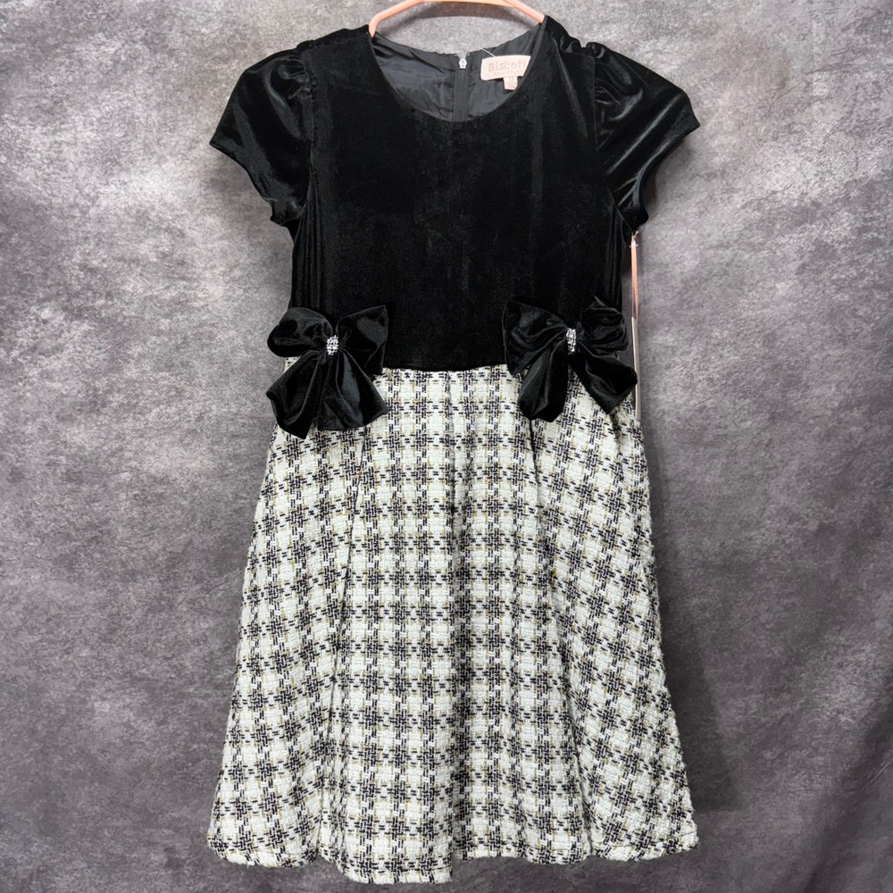 Biscotti Collezioni Girls 12 Black Velvet Plaid Tweed Holiday Party Dress NWT